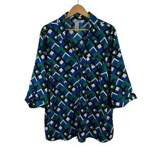 Catherines Geometric Print Button Up Shirt Size 1X Lightweight Office Artsy Work